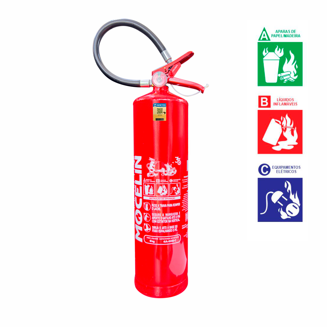 Extintor Industrial PQS ABC 6kg | Certificado INMETRO | Classes A, B e C
