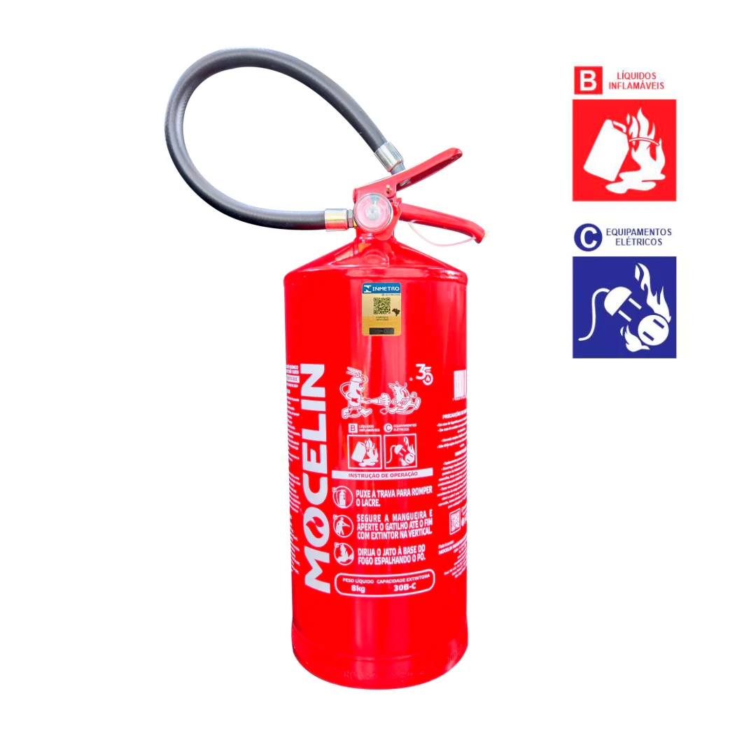 Extintor Industrial PQS BC 8kg | Certificado INMETRO | Classes B e C