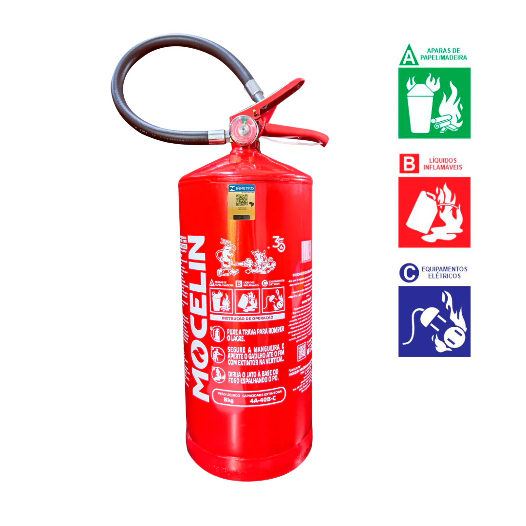 Extintor Industrial PQS ABC 8kg | Certificado INMETRO | Classes A, B e C